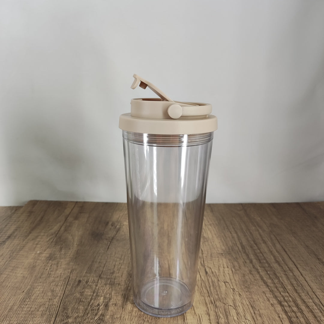 Hualong Durable Plastic Straw Cup with Portable Handle - Large, Milk Brown