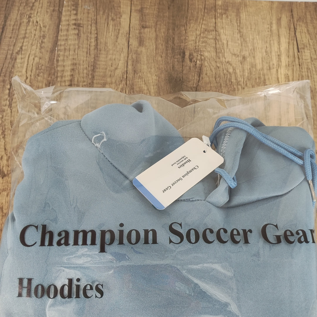 Champion Soccer Gear Blue Polyester Hoodies with Hood, Medium Size