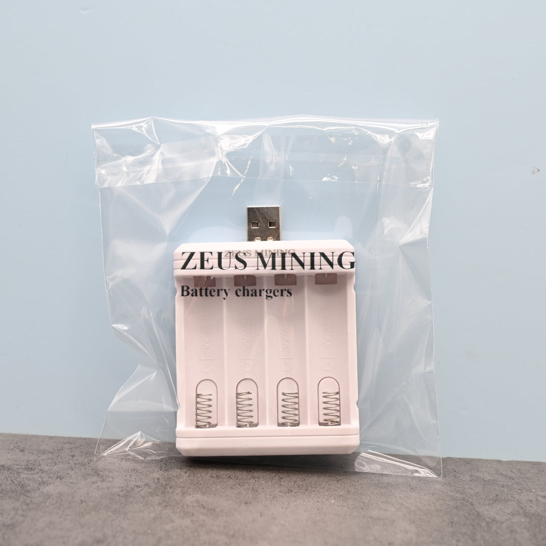 ZEUS MINING 4-Bay Battery Charger, White ABS Material