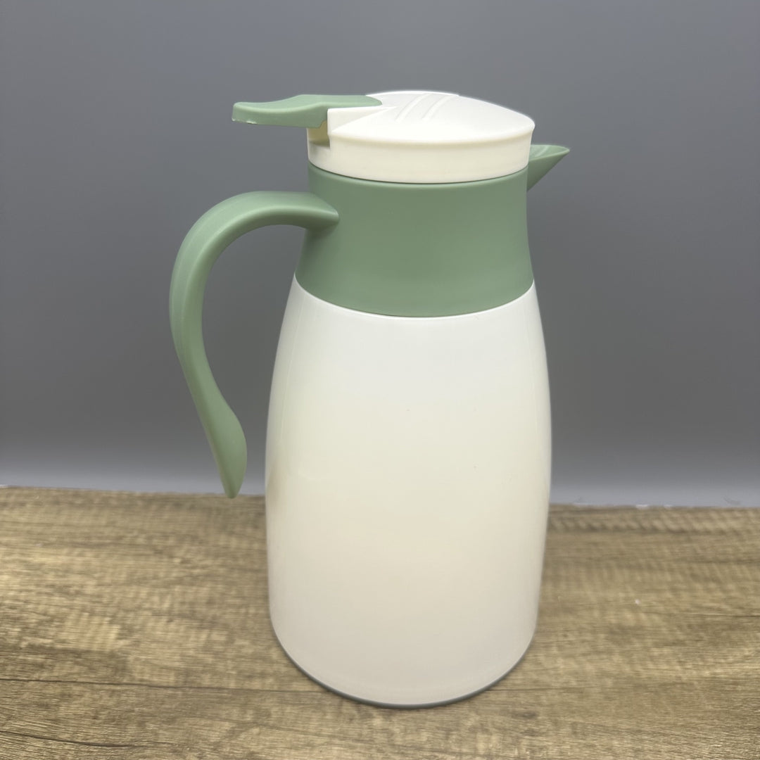 KAWASIMAYA Insulated Water Jug - 1L Large Capacity Thermal Kettle for Dorm & Home, White-Green Minimalist Design