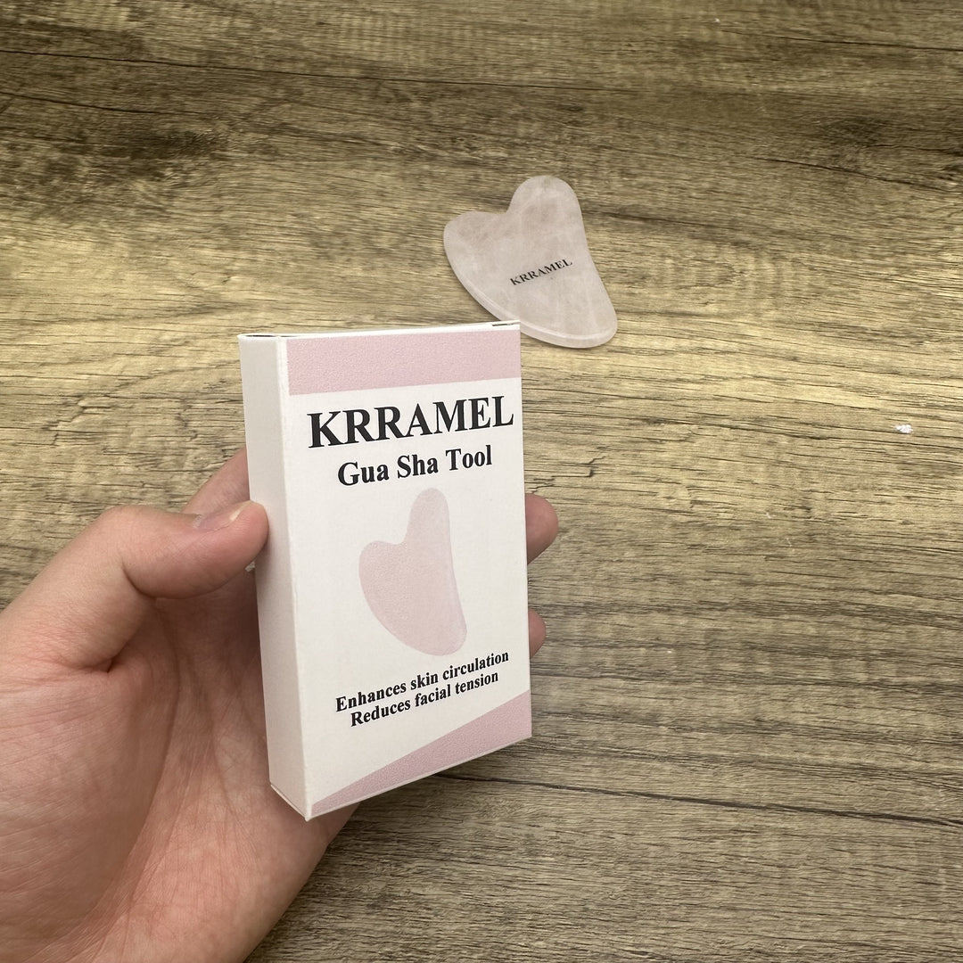 KRRAMEL Gua Sha Tool - Premium Rose Quartz Facial Massager for Lymphatic Drainage, Puffiness Reduction, and Radiant Skin