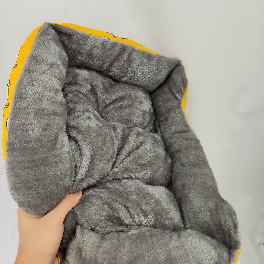 Pet Cushion Rectangle Dog Bed for Large Medium Small Dogs, Yellow Grey