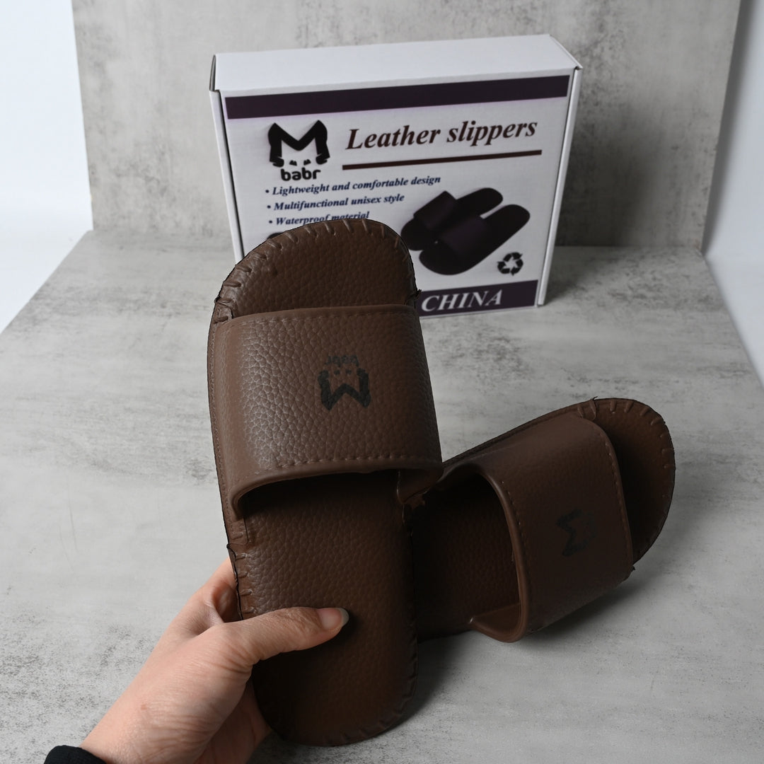 babr Leather-Look Slip-On Slippers for Men & Women Lightweight Vintage Style Couples Slippers