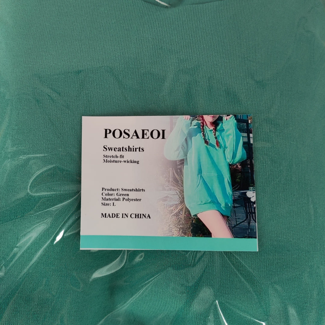 POSAEOI Green Polyester Sweatshirt, Athletic Wear - Size L