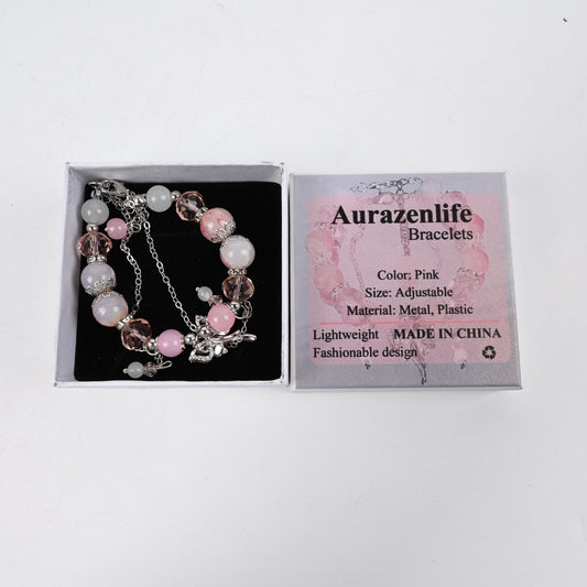 Aurazenlife Cute Cartoon Bow Bracelets Pink Fashion Jewelry Girls Charm Bracelets Casual Accessories