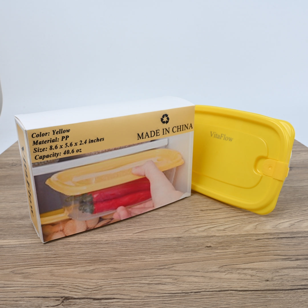 VitaFlow Yellow Rectangular Airtight Plastic Kitchen Containers for Food Storage and Organization