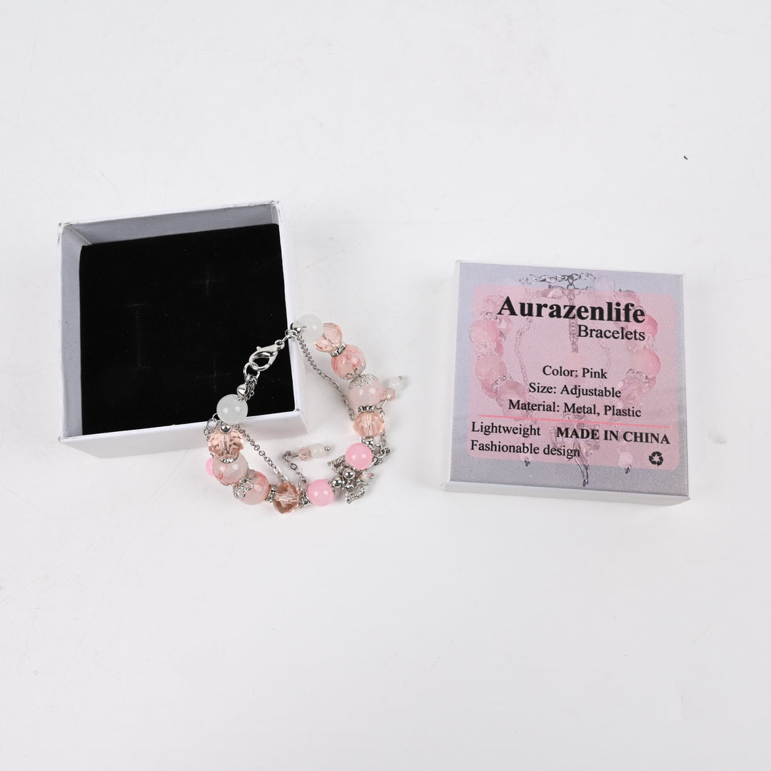 Aurazenlife Cute Cartoon Bow Bracelets Pink Fashion Jewelry Girls Charm Bracelets Casual Accessories