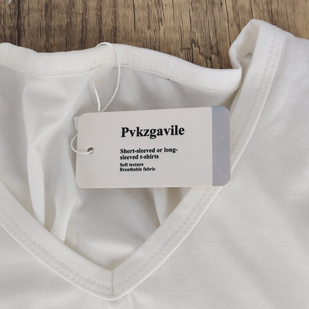 Pvkzgavile White Long-Sleeved Cotton T-Shirt - Comfortable andable for Everyday Wear