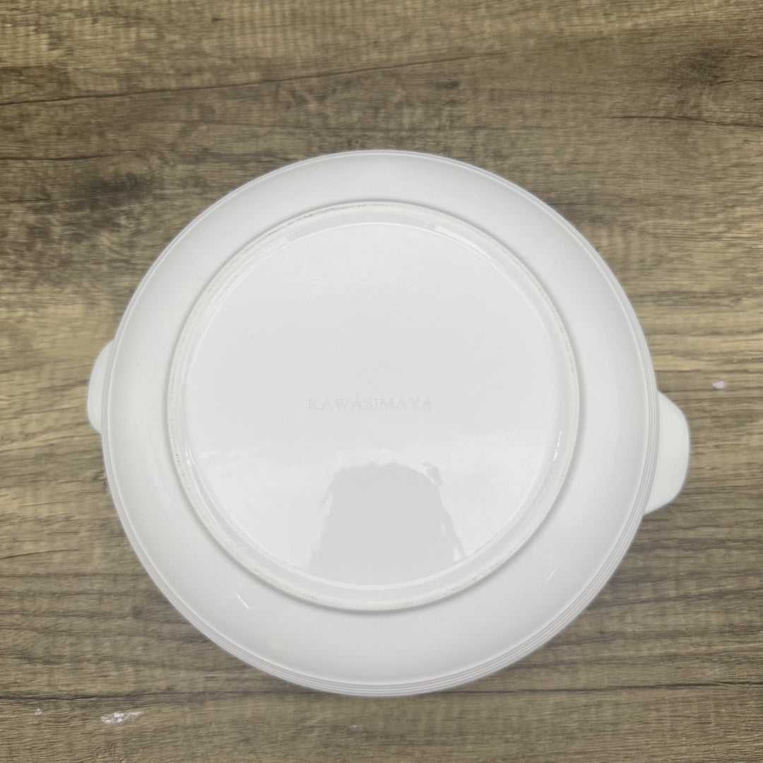 KAWASIMAYA Ceramic Soup Bowls, 10.5-inch White Large Serving Dish with Handles, Modern Dining Cookware