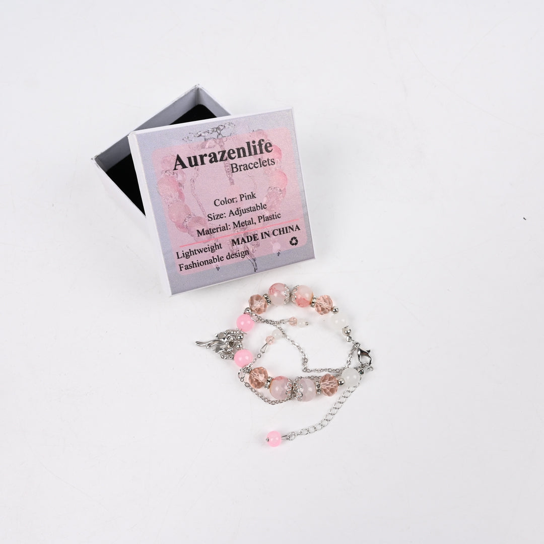 Aurazenlife Cute Cartoon Bow Bracelets Pink Fashion Jewelry Girls Charm Bracelets Casual Accessories