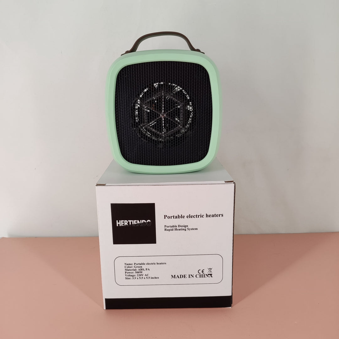 Hertiendo Portable Electric Heater, 500W, 220V AC, ABS and PA Material, Compact Design, Green, Size: 3.9 x 5.5 x 5.5 inches
