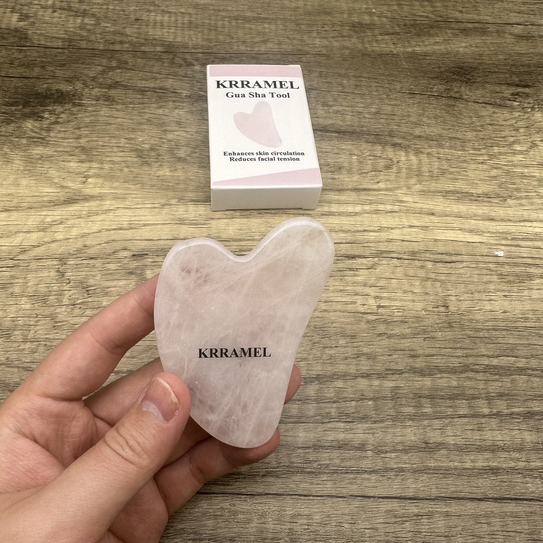 KRRAMEL Gua Sha Tool - Premium Rose Quartz Facial Massager for Lymphatic Drainage, Puffiness Reduction, and Radiant Skin