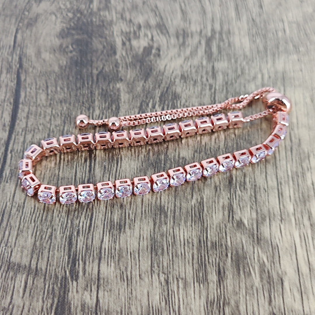 KEYTIGER Simple Copper Zircon Adjustable Crystal Bracelet for Women - Elegant Rose Gold