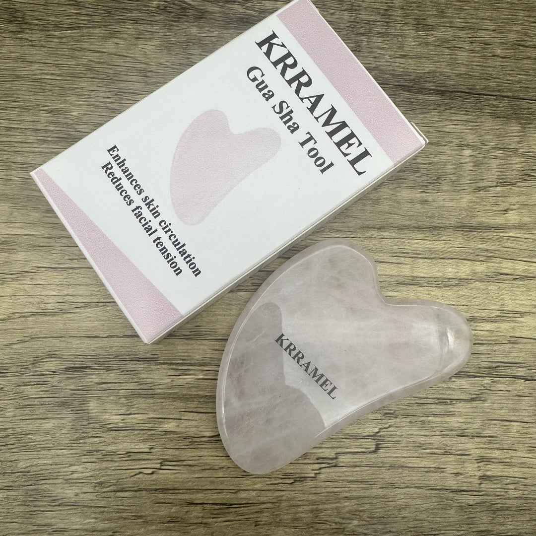 KRRAMEL Gua Sha Tool - Premium Rose Quartz Facial Massager for Lymphatic Drainage, Puffiness Reduction, and Radiant Skin