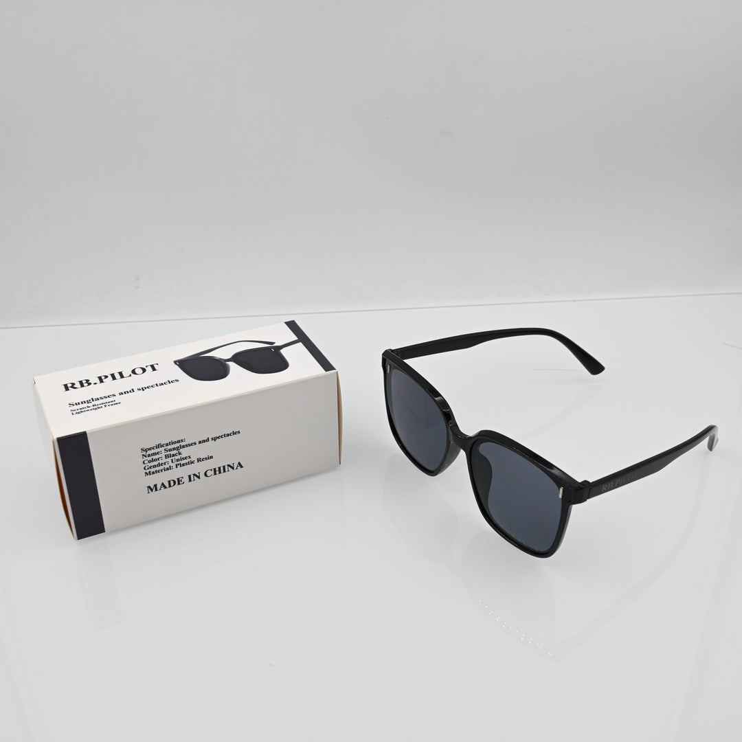 RB.PILOT Unisex Sunglasses in Black, Plastic Resin Frame - Lightweight & Durable