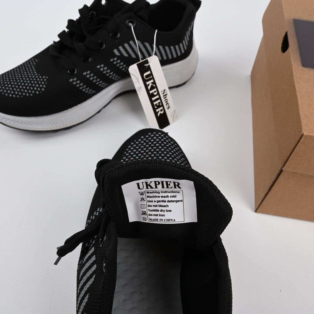 UKPIER Breathable Anti-Odor Casual Sports Shoes in Black - Lightweight Athletic Mesh Shoes for Men and Women US 8