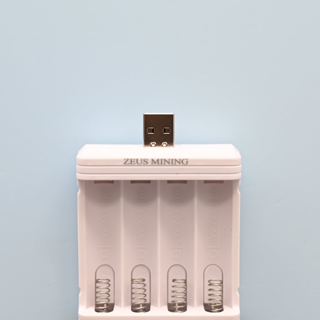 ZEUS MINING 4-Bay Battery Charger, White ABS Material