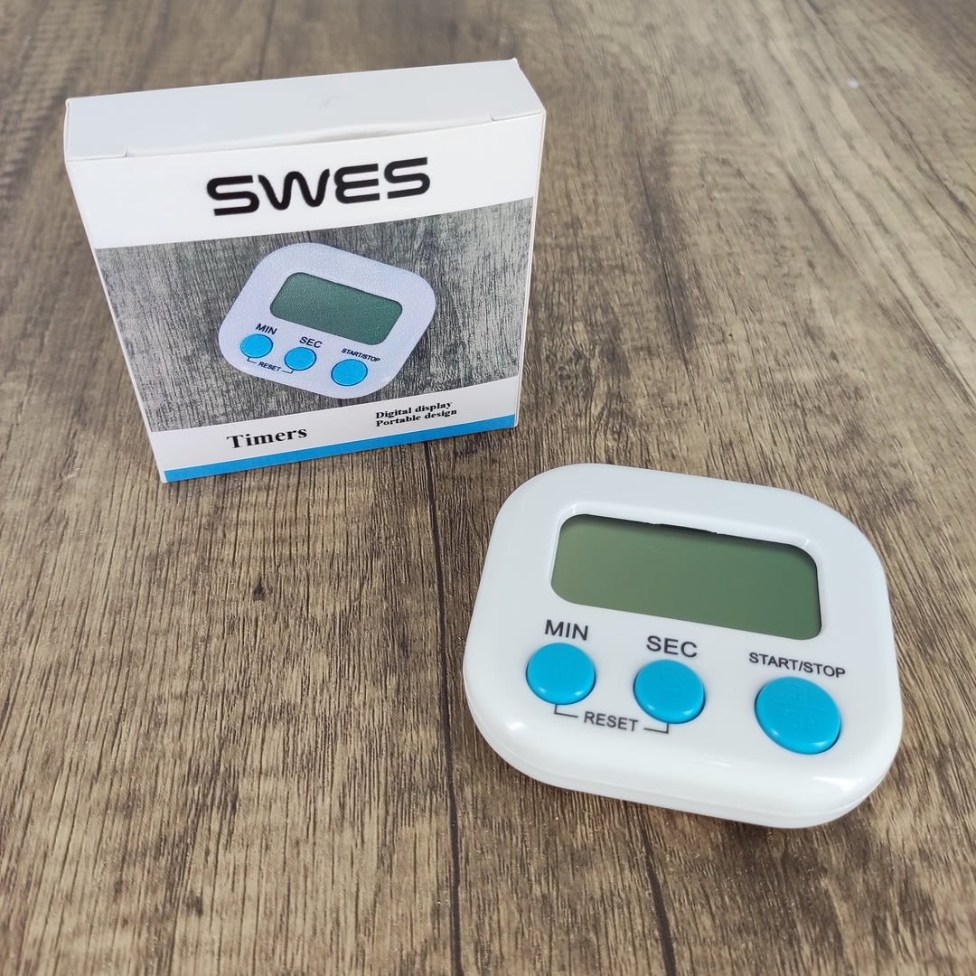 SWES White Plastic Timer, Compact Size: 2.7 x 2.3 inches - Ideal for Kitchen Use