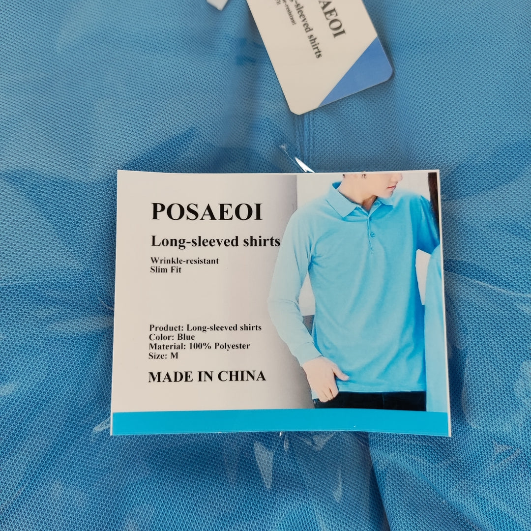 POSAEOI Blue Long-Sleeve Shirt, 100% Polyester, Medium Size