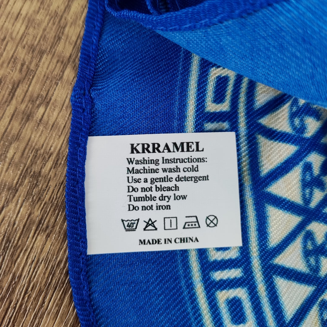 KRRAMEL Ethnic Style Shawl with Elephant Pattern - Polyester, Blue/White/Beige, 35x71in