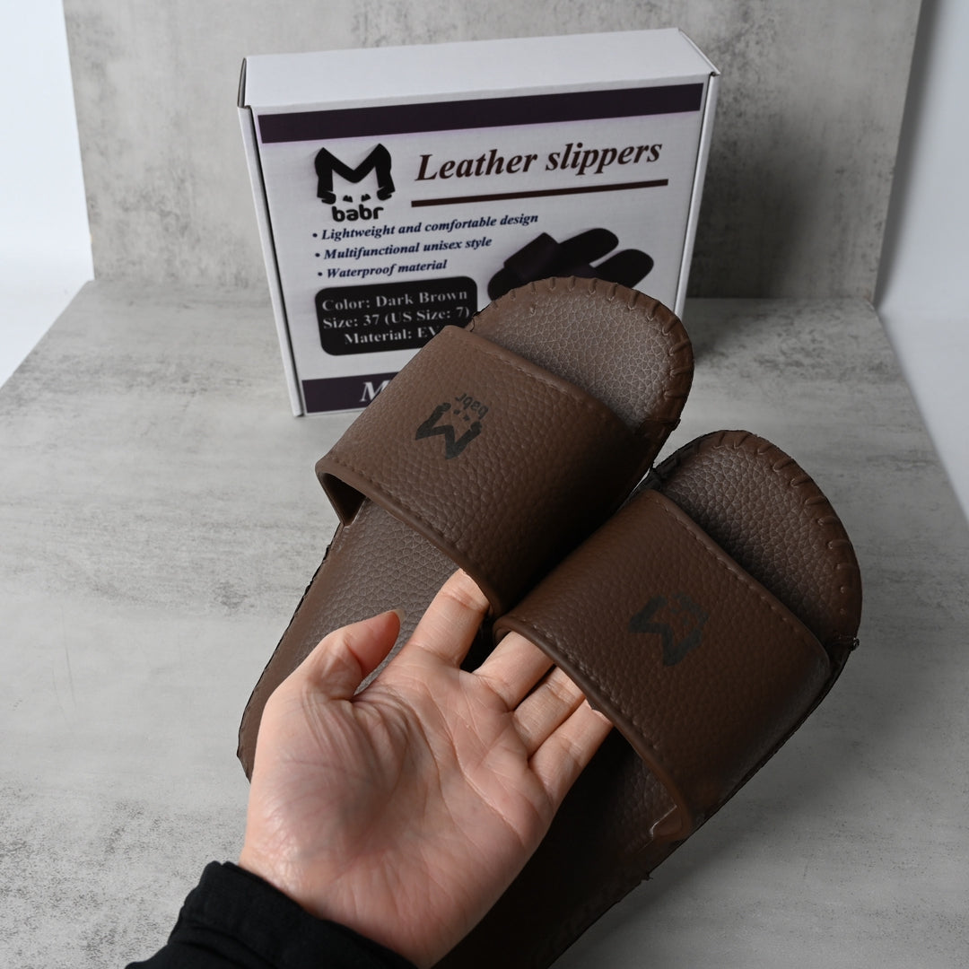 babr Leather-Look Slip-On Slippers for Men & Women Lightweight Vintage Style Couples Slippers