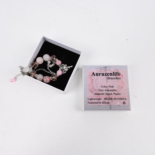 Aurazenlife Cute Cartoon Bow Bracelets Pink Fashion Jewelry Girls Charm Bracelets Casual Accessories