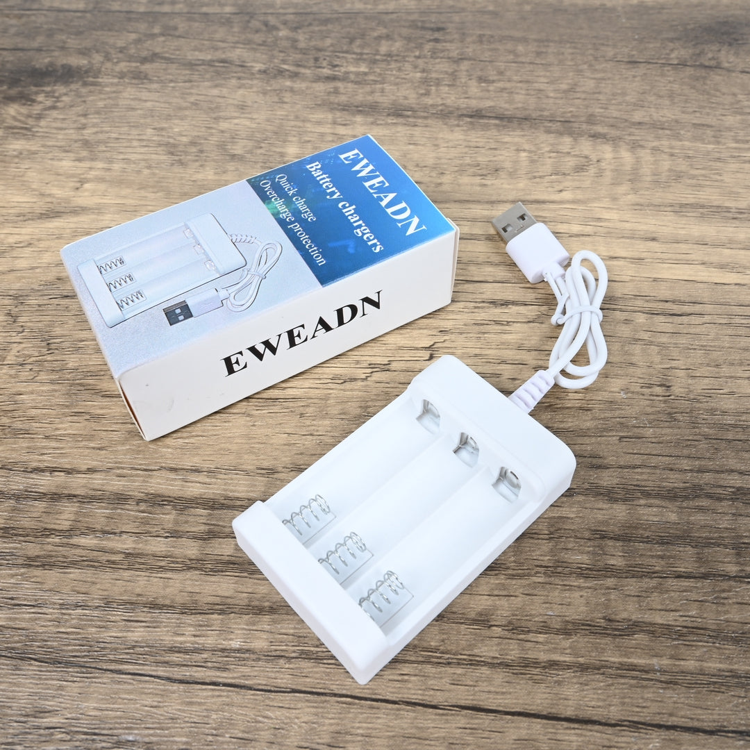 EWEADN USB AA Battery Chargers - 3-Slot Smart Battery Chargers for NiMH/NiCd Rechargeable Batteries