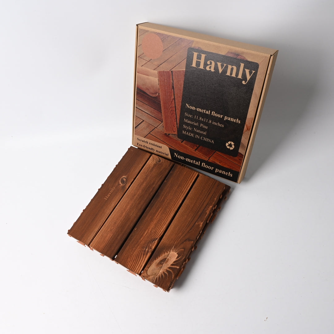 Havnly Premium Non Metal Floor Panels Carbonized Wooden Outdoor Deck Tiles for Indoor and Outdoor Use