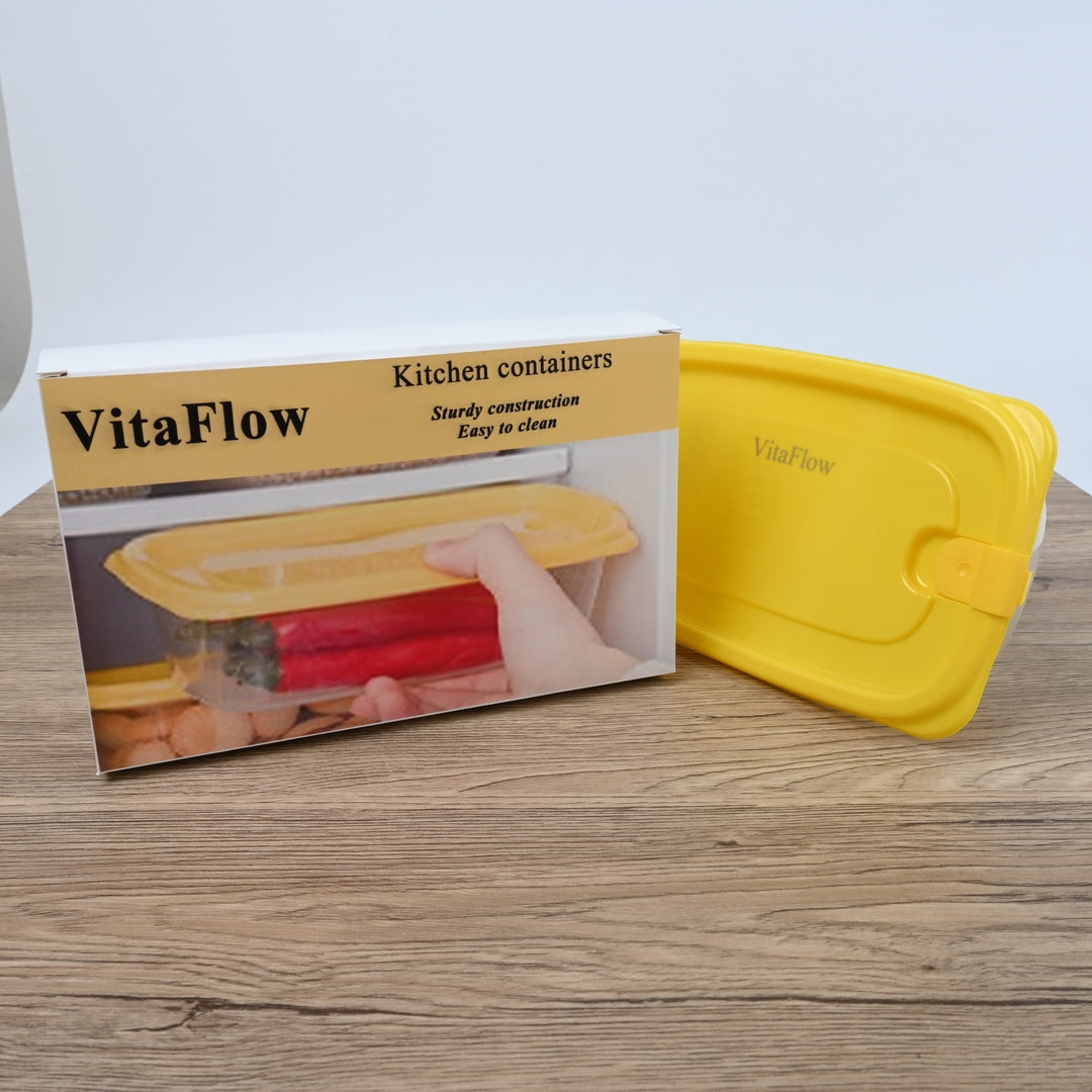 VitaFlow Yellow Rectangular Airtight Plastic Kitchen Containers for Food Storage and Organization