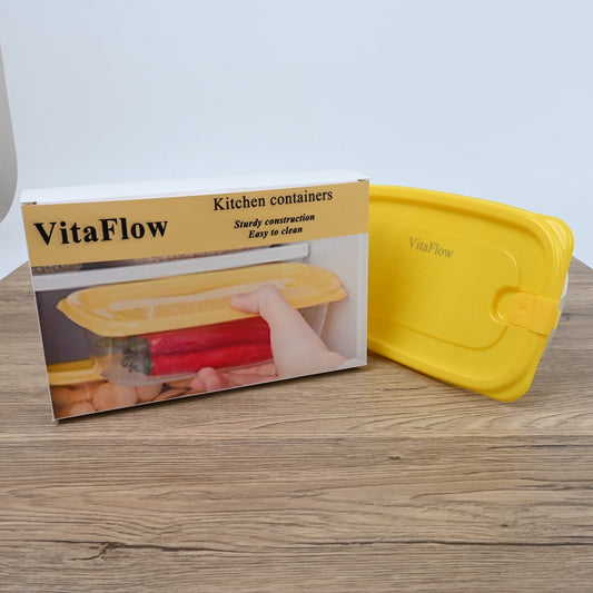 VitaFlow Yellow Rectangular Airtight Plastic Kitchen Containers for Food Storage and Organization