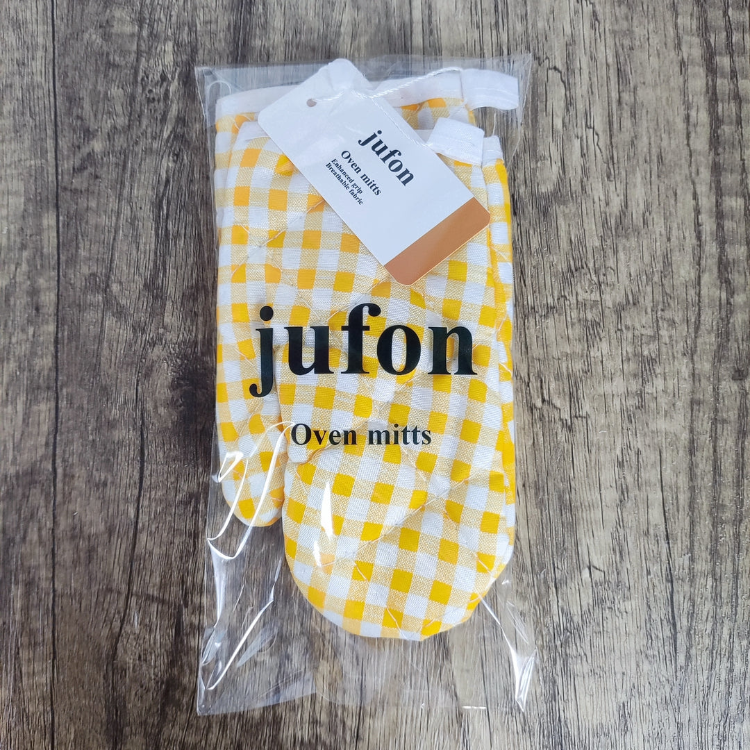 jufon Premium Yellow Synthetic Leather Oven Mitts - Comfortable for All Cooking Needs