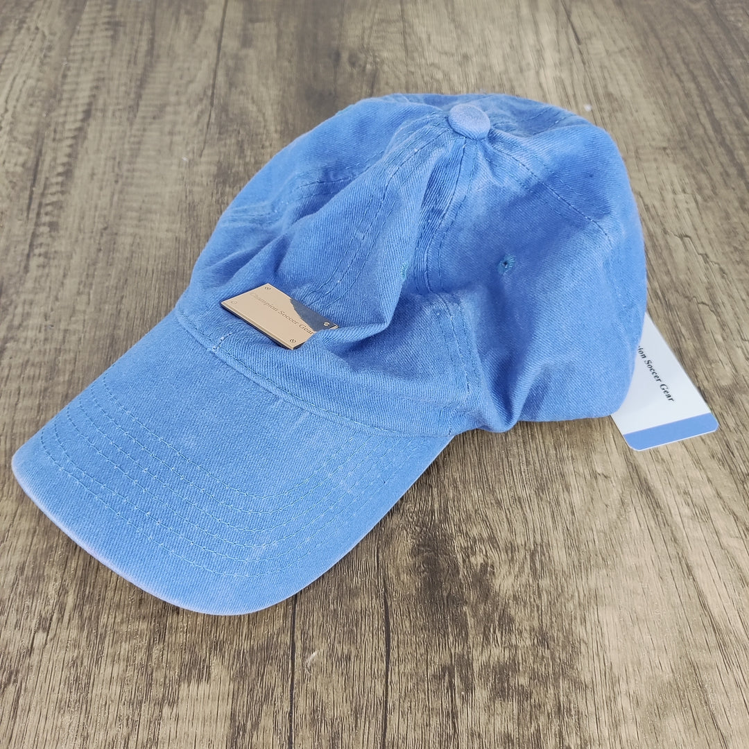 Champion Soccer Gear Blue Cotton Baseball Cap, Adjustable Duckbill Hat with 22.0-23.6in Circumference