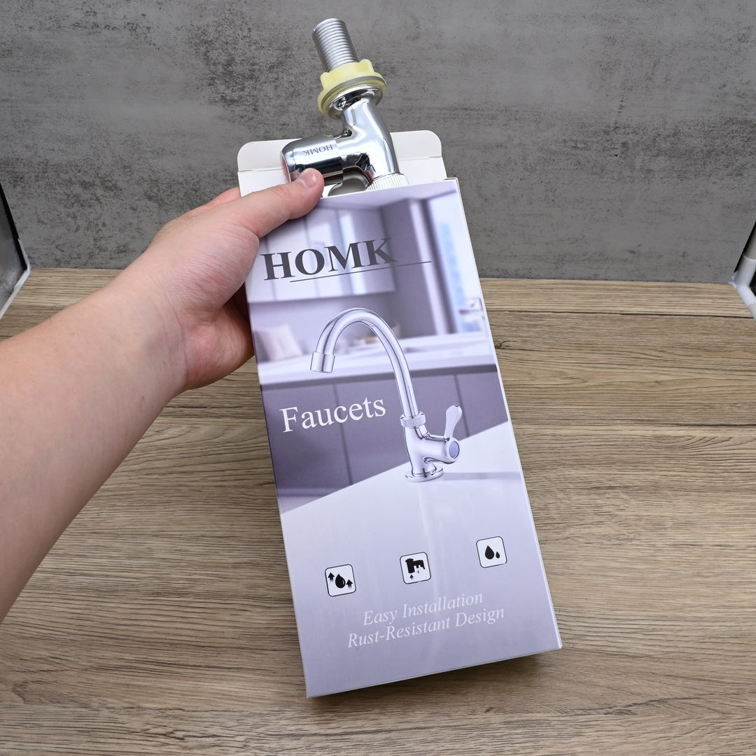 HOMK Single Cold Kitchen Faucets Modern Sink Water Tap with Swivel Spout and Easy Installation