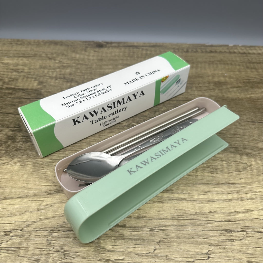 KAWASIMAYA Portable Table cutlery Lightweight Stainless Steel Travel Cutlery Kit with Carrying Case