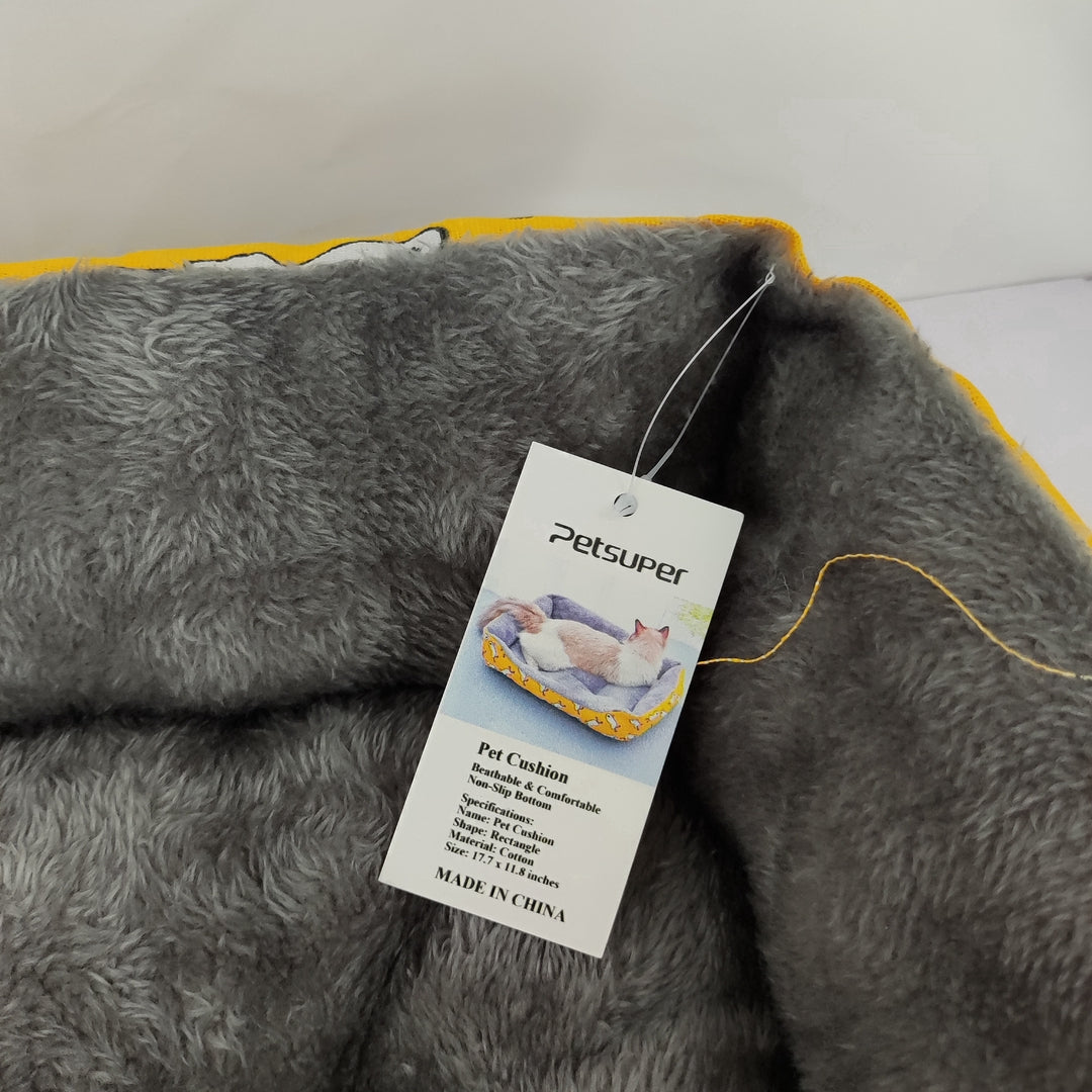 Pet Cushion Rectangle Dog Bed for Large Medium Small Dogs, Yellow Grey