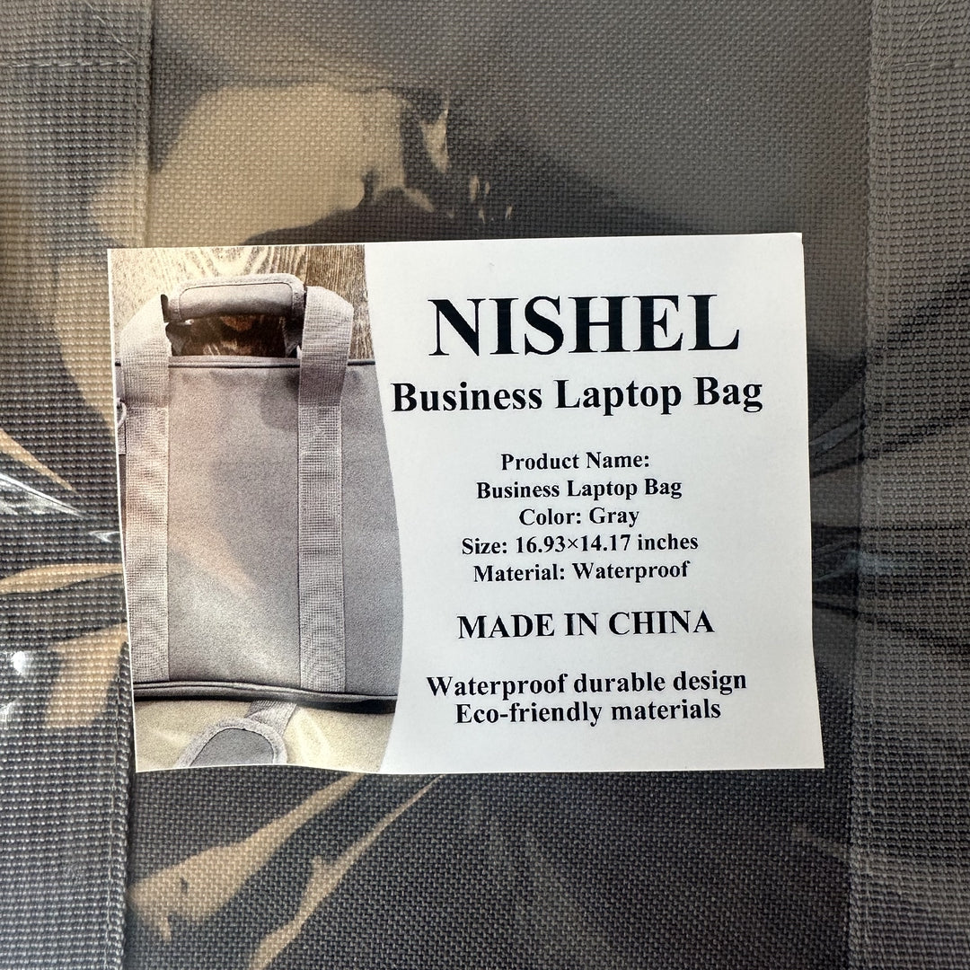 NISHEL Eco-Friendly Business Laptop Bag, Gray, Waterproof Material, Sustainable Design