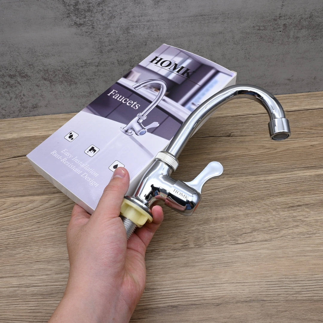 HOMK Single Cold Kitchen Faucets Modern Sink Water Tap with Swivel Spout and Easy Installation