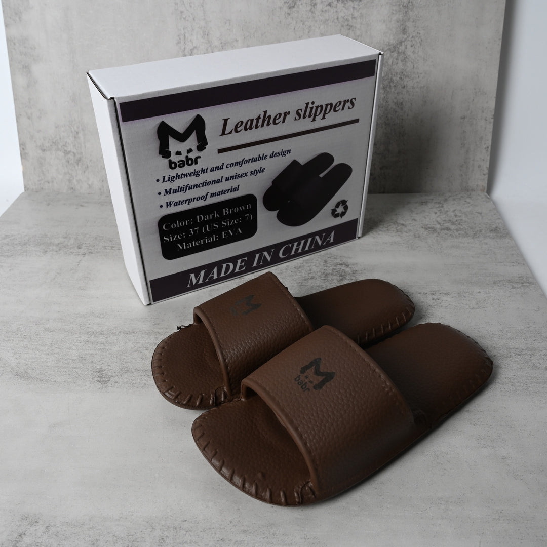 babr Leather-Look Slip-On Slippers for Men & Women Lightweight Vintage Style Couples Slippers