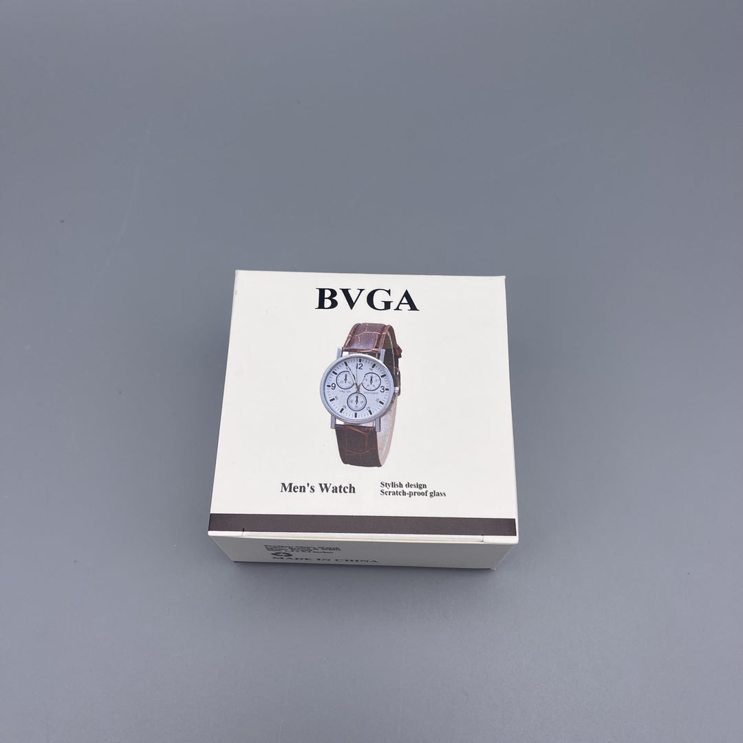 BVGA Men's Watch - Stylish White Dial with Brown Leather Strap for Every Occasion