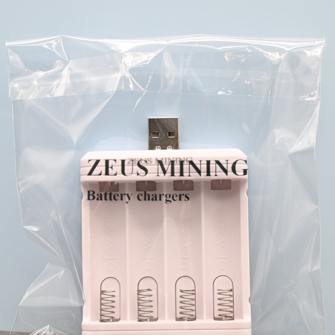 ZEUS MINING 4-Bay Battery Charger, White ABS Material