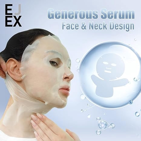EJEX Face and Neck Sheet Mask,Hydrating Face Masks Skincare, Bio-Based Collagen Mask for Sensitive Skin,Chemical Free,Redness Reducing&Soothing&Repairing Facial Mask for Skin Care,38gx5ea