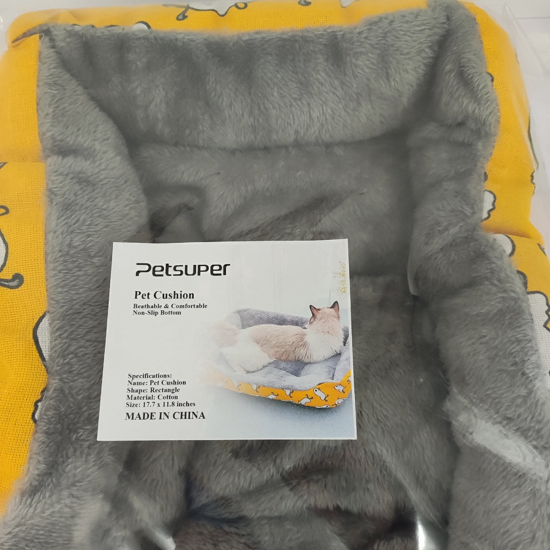 Pet Cushion Rectangle Dog Bed for Large Medium Small Dogs, Yellow Grey