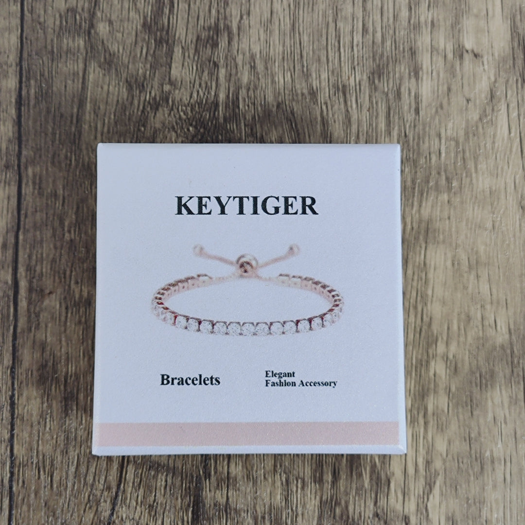 KEYTIGER Simple Copper Zircon Adjustable Crystal Bracelet for Women - Elegant Rose Gold