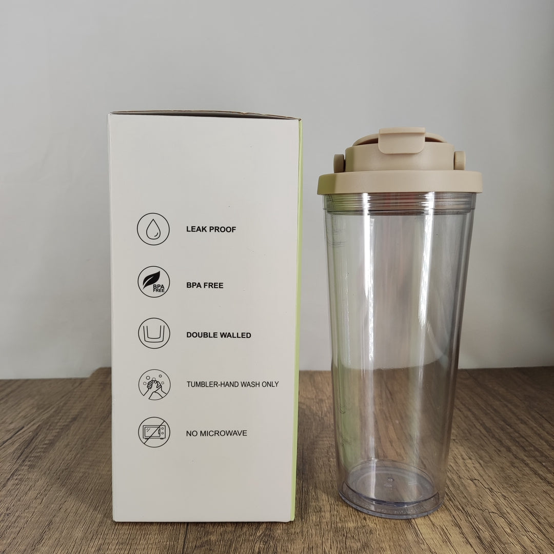 Hualong Durable Plastic Straw Cup with Portable Handle - Large, Milk Brown