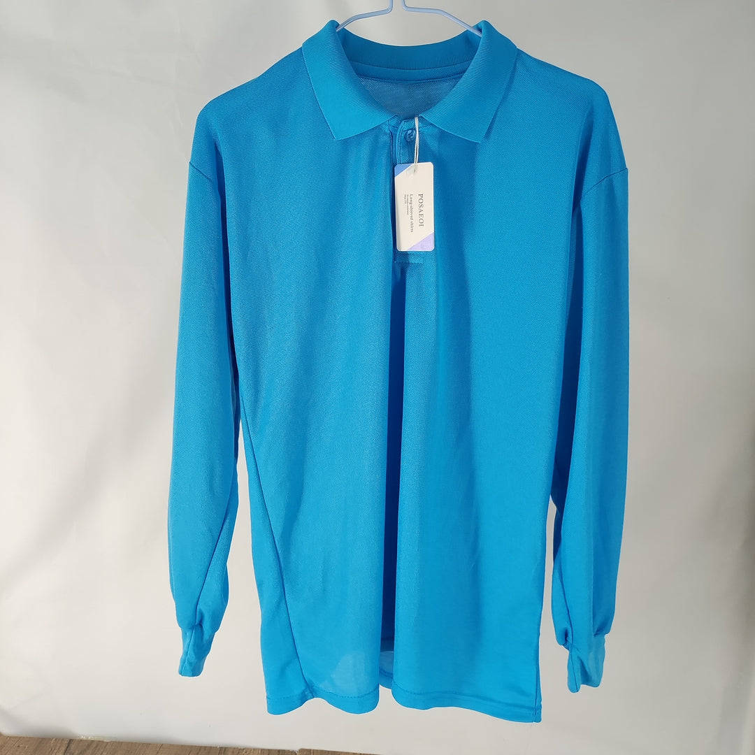 POSAEOI Blue Long-Sleeve Shirt, 100% Polyester, Medium Size