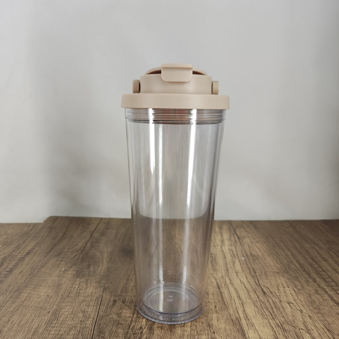 Hualong Durable Plastic Straw Cup with Portable Handle - Large, Milk Brown