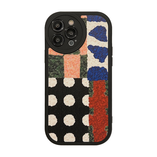 Artistic Contrast Color Splicing iPhone Case for 15 Pro Max, 14, 13, and 12 with Leather Texture