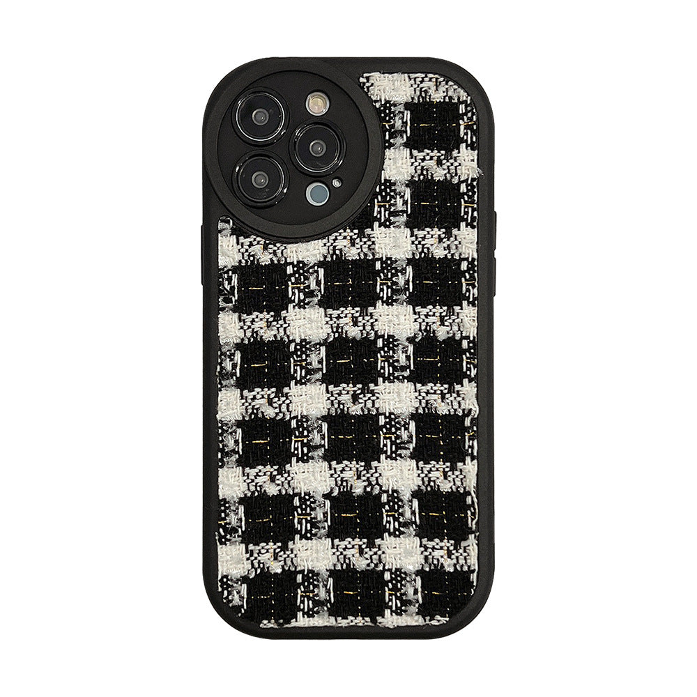 Elegant Tweed Style Plaid 15pro Max Apple Case for iPhone 14/13/12 – Breathable & Full-Protection Velvet Fabric Design