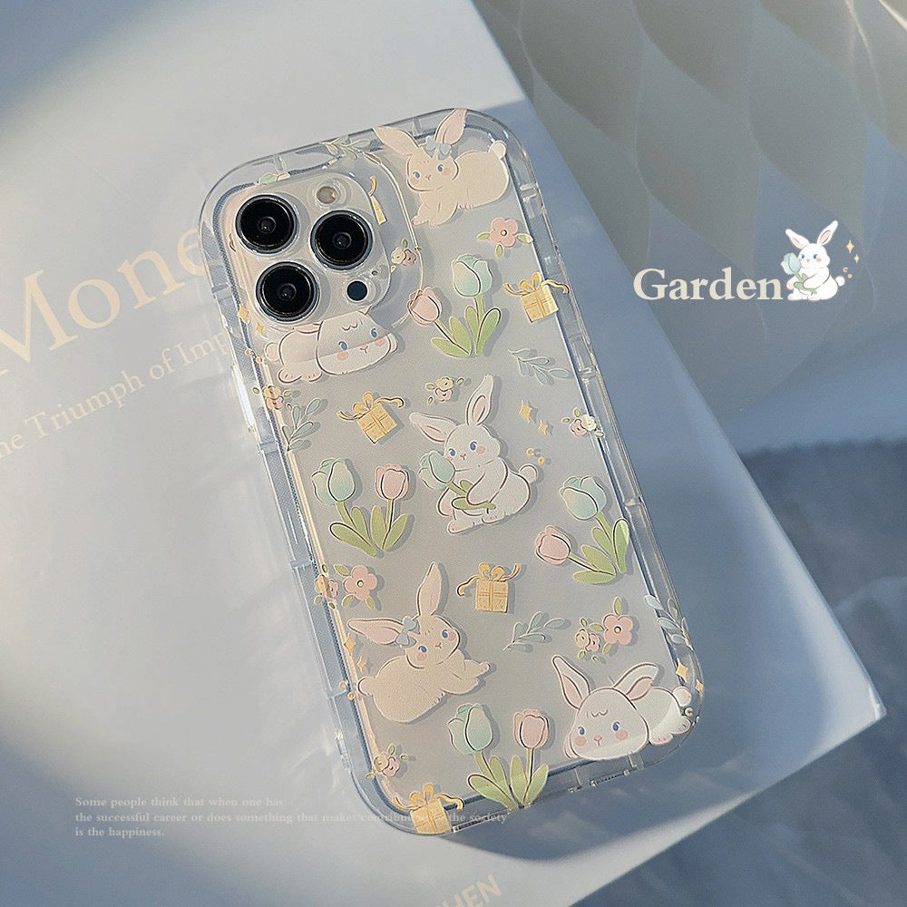 Blossom Bunny iPhone 14 Case: Soft, Transparent TPU Cover for 15 Plus/13 Pro Max/12