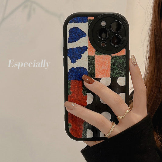 Artistic Contrast Color Splicing iPhone Case for 15 Pro Max, 14, 13, and 12 with Leather Texture